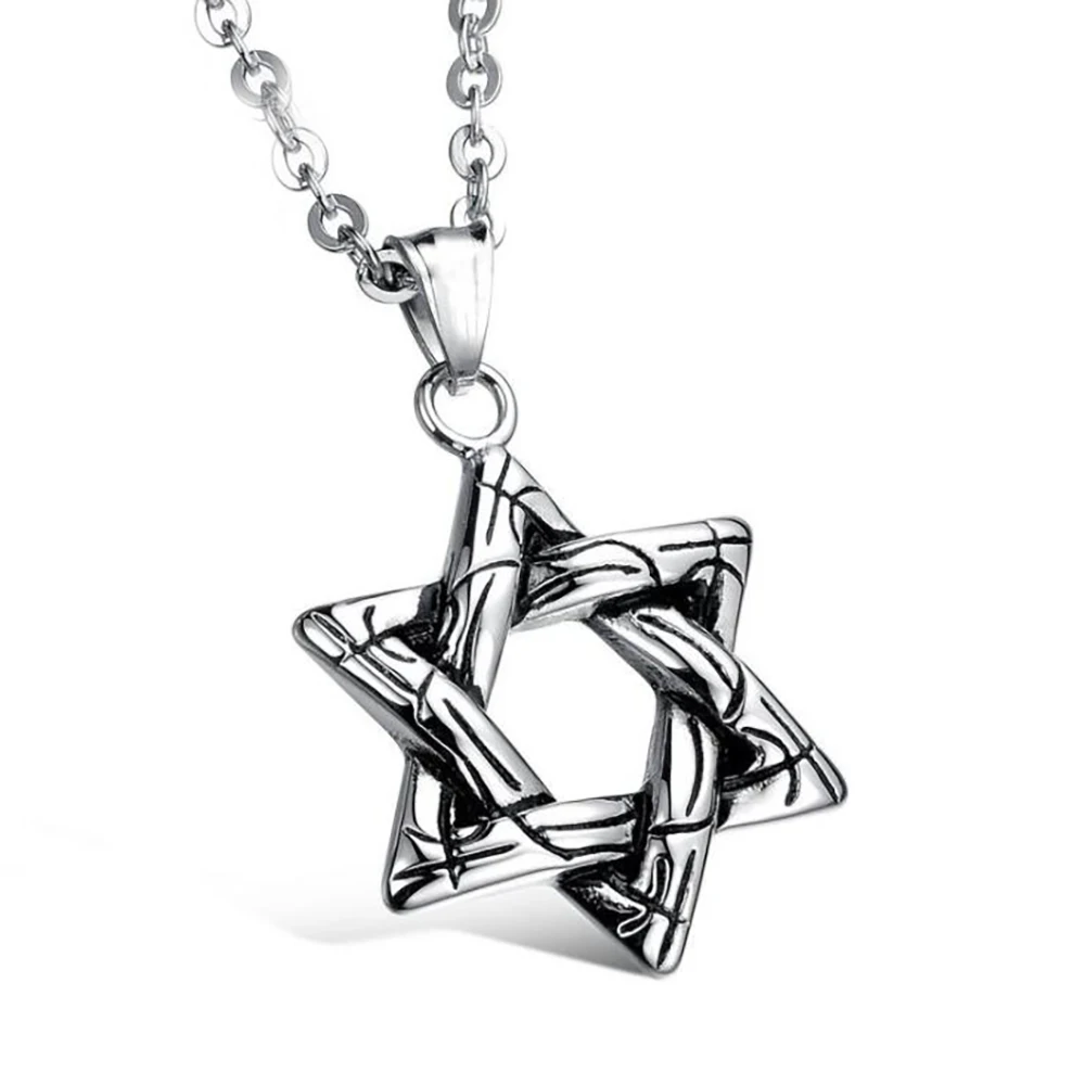 Magen-Star-of-David-Pendant-Necklace-Women-Men-Chain-Silver-Stainless-Steel-Israel-Necklace-Jewelry
