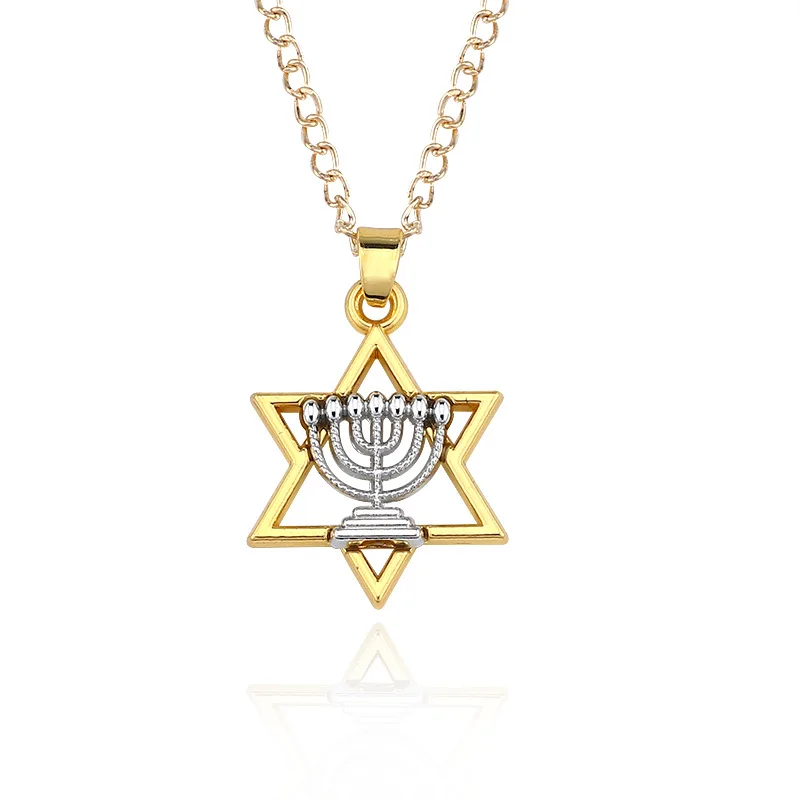 Religious-Menorah-And-Star-Of-David-Jewish-Jewelry-Magen-Necklace-Judaica-Hebrew-Israel-Faith-Lamp-Hanukkah
